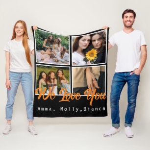 Birthday custom photo collage black Whit friends  Fleece Blanket