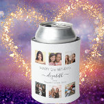 Birthday custom photo collage black white friends can cooler<br><div class="desc">A gift from friends for a woman's 21st birthday, celebrating her life with a collage of 6 of your high quality photos of her, her friends, family, interest or pets. Personalize and add her name, age 21 and your names. Black text. A chic modern white background colour. Her name is...</div>