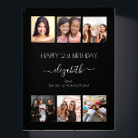 Birthday custom photo collage black white friends paperweight<br><div class="desc">A gift from friends for a woman's 21st birthday, celebrating her life with a collage of 6 of your high quality photos of her, her friends, family, interest or pets. Personalize and add her name, age 21 and your names. White text. A chic, classic black background colour. Her name is...</div>