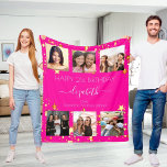 Birthday custom photo collage hot pink friend fleece blanket<br><div class="desc">A gift from friends for a woman's 21st (or any age) birthday, celebrating her life with a collage of 6 of your high quality photos of her, her friends, family, interest or pets. Personalize and add her name, age 21 and your names. A trendy hot pink background colour. Her name...</div>