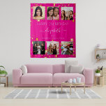 Birthday custom photo collage hot pink friend tapestry<br><div class="desc">A gift from friends for a woman's 21st (or any age) birthday, celebrating her life with a collage of 6 of your high quality photos of her, her friends, family, interest or pets. Personalize and add her name, age 21 and your names. A trendy hot pink background colour. Her name...</div>