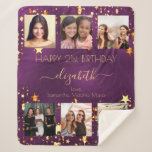 Birthday custom photo collage purple gold friends sherpa blanket<br><div class="desc">A gift from friends for a woman's 21st birthday, celebrating her life with a collage of 6 of your high quality photos of her, her friends, family, interest or pets. Personalize and add her name, age 21 and your names. Golden text. A chic, feminine purple background colour. The purple background...</div>
