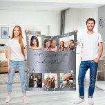 Birthday custom photo collage silver best friends  fleece blanket<br><div class="desc">A gift from friends for a woman's 21st birthday, celebrating her life with a collage of 6 of your high quality photos of her, her friends, family, interest or pets. Personalize and add her name, age 21 and your names. Black text. A faux silver metallic looking background. Her name is...</div>