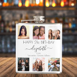 Birthday custom photo collage white friends hip flask<br><div class="desc">A gift from her best friends for a woman's 21st (or any age) birthday, celebrating her life with a collage of 6 of your photos of her, her friends, family, interest or pets. Personalize and add her name, age 21 and your names. Black text. A chic, classic white background color....</div>