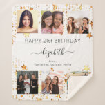 Birthday custom photo collage white gold friends sherpa blanket<br><div class="desc">A gift from friends for a woman's 21st (or any age) birthday, celebrating her life with a collage of 6 of your high quality photos of her, her friends, family, interest or pets. Personalize and add her name, age 21 and your names. Black text. A chic, classic white background colour....</div>