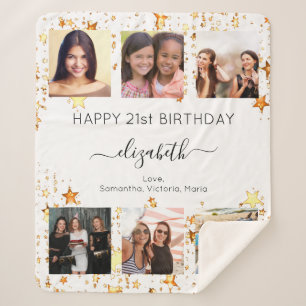 Birthday custom photo collage white gold friends sherpa blanket