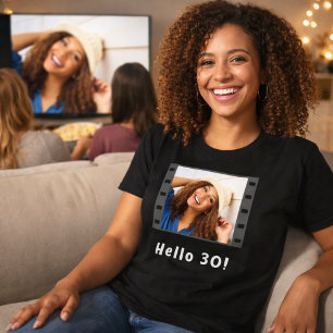 Birthday custom photo film hello women black T-Shirt