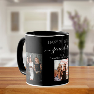 Birthday custom photo friends black chic mug