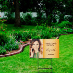 Birthday custom photo gold female drive-by garden sign<br><div class="desc">An outdoor sign celebrating a 50th (or any age)milestone birthday for a girl, woman. An elegant modern, trendy faux gold coloured background. Personalize and add your own photo of the birthday girl. The text: The name in dark burgundy with a modern hand lettered style script. Tempates for a name, age...</div>