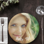 Birthday custom photo hello 18 eighteen paper plate<br><div class="desc">Template for Your photo.  White text overlay: Hello 18!  A paper plate for a 18th birthday party.</div>