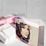 Birthday custom photo hello 21 rose gold  large gift bag<br><div class="desc">Personalize and add Your photo.  White text overlay: Hello 21!  (or any age9 A gift bag or favour bag for a 21st birthday party.  Elegant and girly rose gold background colour.</div>