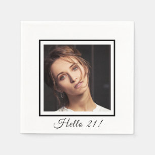 Birthday custom photo white black napkin