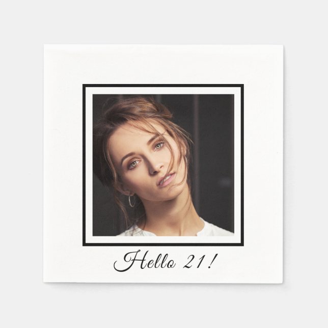 Birthday custom photo white black  napkin (Front)