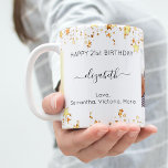 Birthday custom photo white gold friends luxury coffee mug<br><div class="desc">A gift from friends for a woman's 21st (or any age) birthday. Personalize and 2 of your own photos, her name, age 21 and your names. Black text. A chic, classic white background color. Her name is written with a modern hand lettered style script with swashes. Decorated with faux gold...</div>