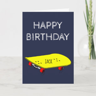 Birthday customisable name Cool yellow skateboard Card
