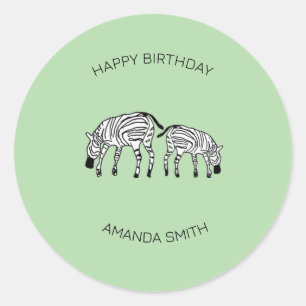 Birthday, Cute and Happy Kenyan Zebras Classic Round Sticker