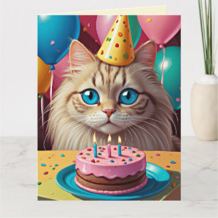 BIRTHDAY CUTE CAT KITTEN CAKE ART Greeting Card