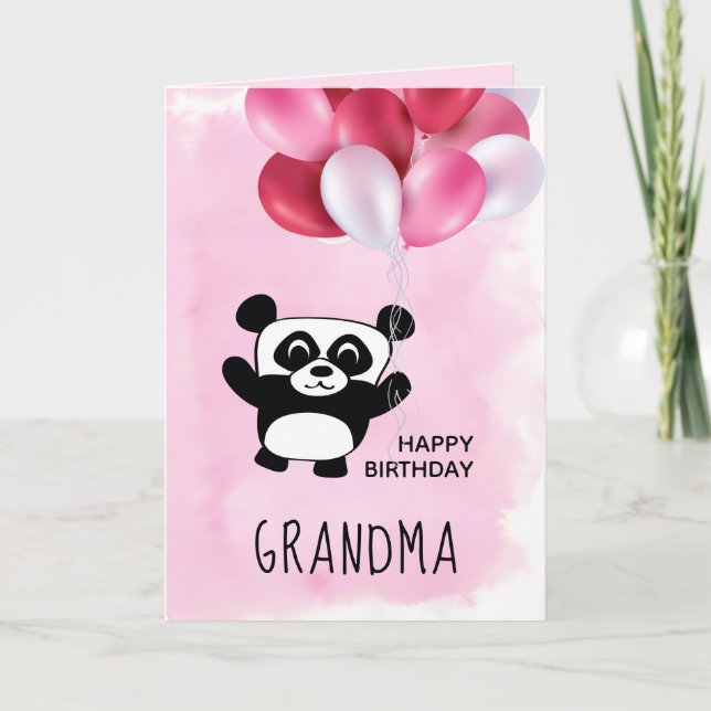 Birthday Cute Panda Pink Balloon Bouquet Card (Front)