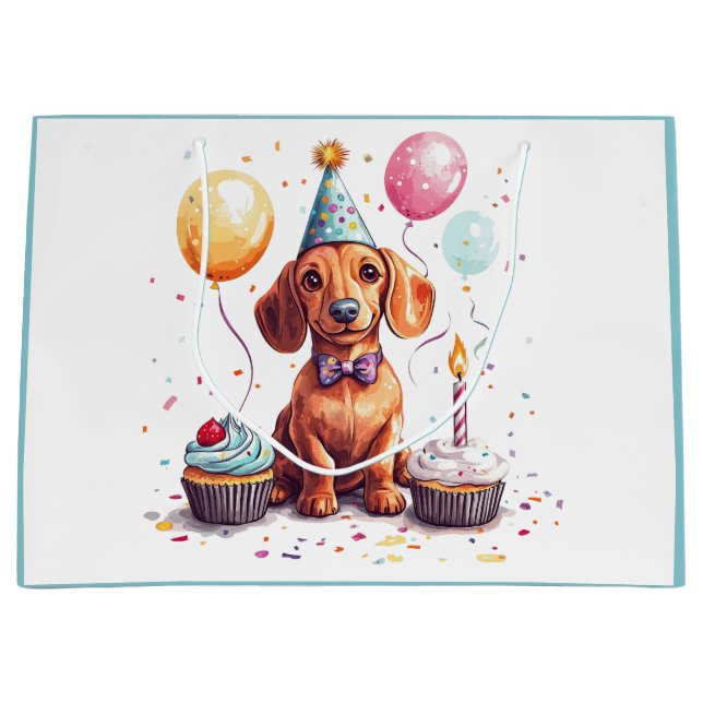 Birthday Dachshund Dogs Large Gift Bag (Front)