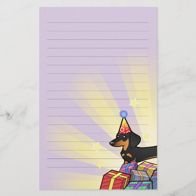 Birthday Dachshund (smooth coat) Stationery (Front)