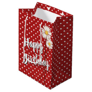 Birthday Daisies On Polka Dots Medium Gift Bag