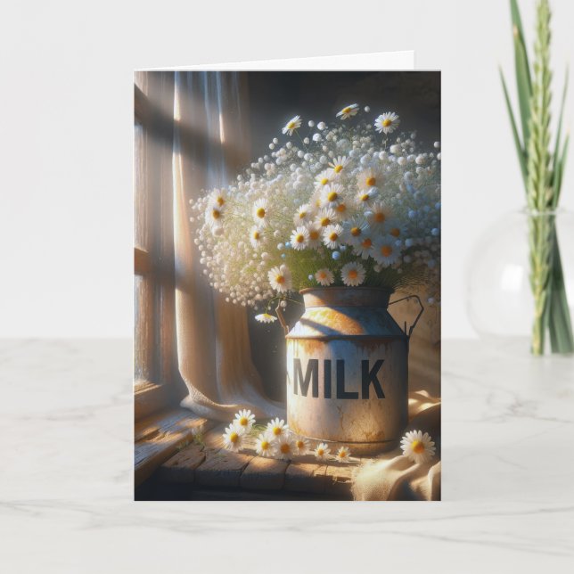Birthday Daisy Bouquet in Old Milk Can Card (Front)