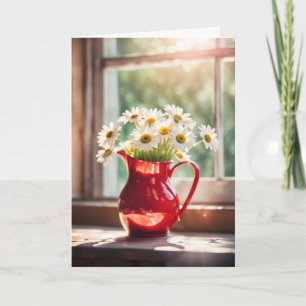 Birthday Daisy Bouquet In Red Pitcher  Card