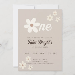 Birthday Daisy Natural Boho Retro Vibes  Invitation