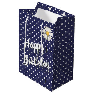 Birthday Daisy On Polka Dots Medium Gift Bag