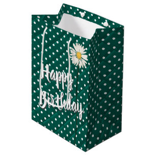 Birthday Daisy On Polka Dots Medium Gift Bag