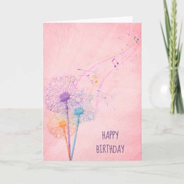 Birthday Dandelion Seeds And Music Notes (Front)