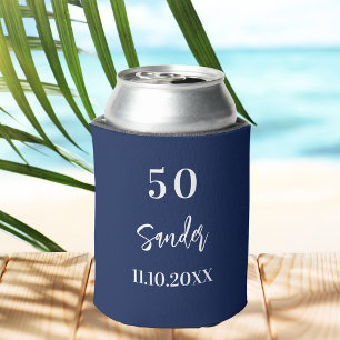 Birthday dark blue white script minimalist can cooler