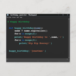 Birthday Dark Mode Notepad Computer Programmer Postcard