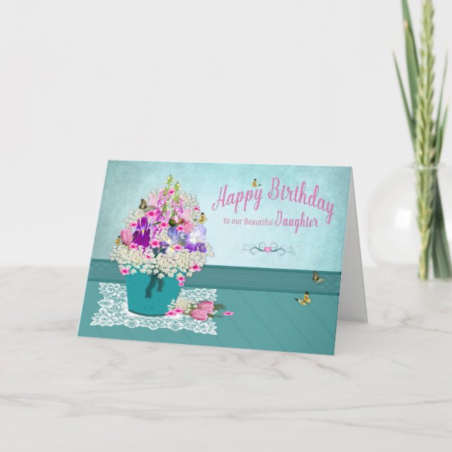Birthday - Daughter - Bucket of Garden Flowers Card (Front)