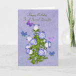 Birthday, Daughter, Butterflies and Bell Flowers Card<br><div class="desc">Customize this birthday greeting card for a daughter by using the provided text templates on the cover and inside to change or delete the wording. Four colourful butterflies in hues of blue, purple, and pink, hover around a bouquet of purple and white bell shaped flowers. The background is a mingled...</div>