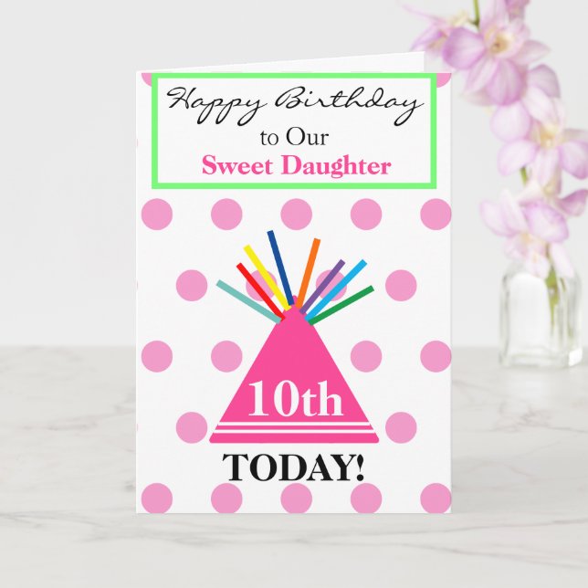 Birthday Daughter Party Hat Flowers Balloons Card (Orchid)