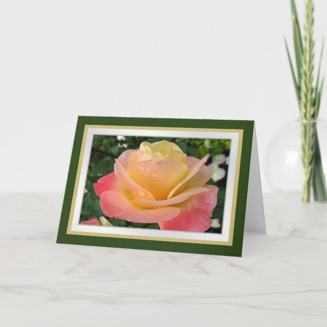 Birthday.Daughter.Yellow-pinkish rose with dew. Card (Front)