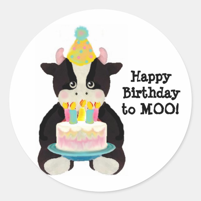 birthday day cow classic round sticker (Front)