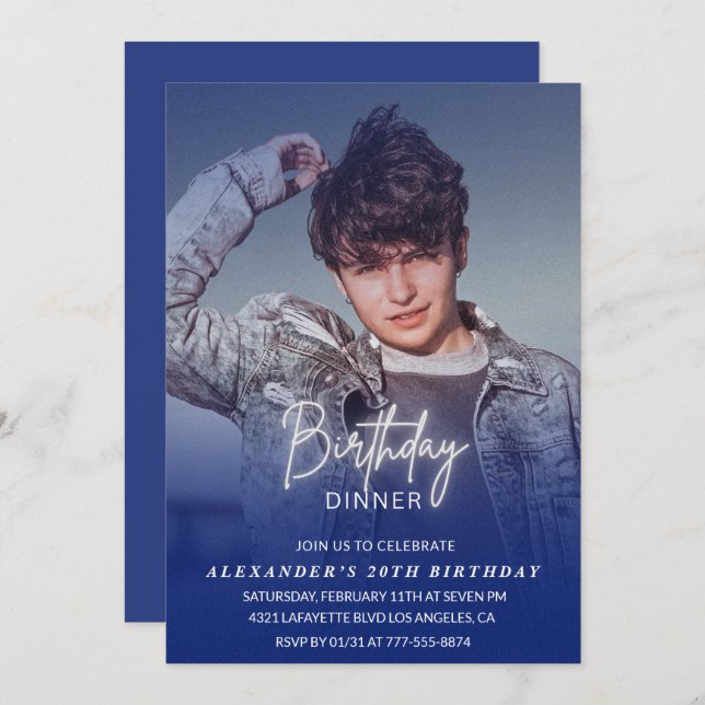 Birthday Dinner 20th birthday invitation Photo Men (Front/Back)