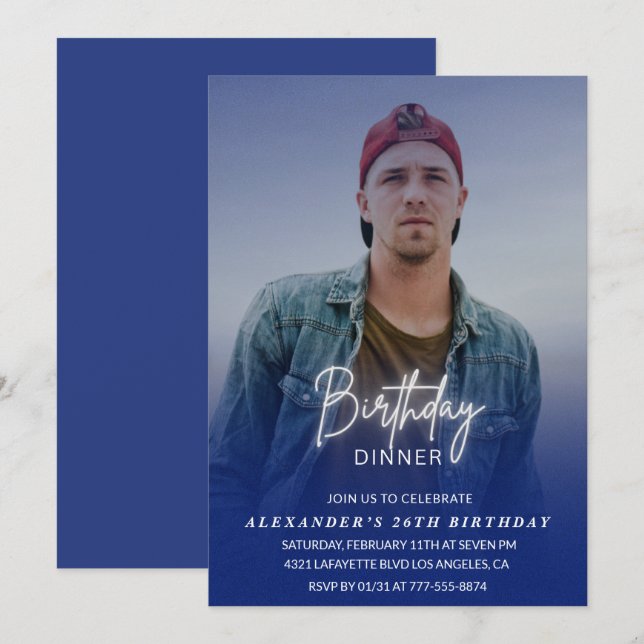 Birthday Dinner 26th birthday invitation Photo Men (Front/Back)