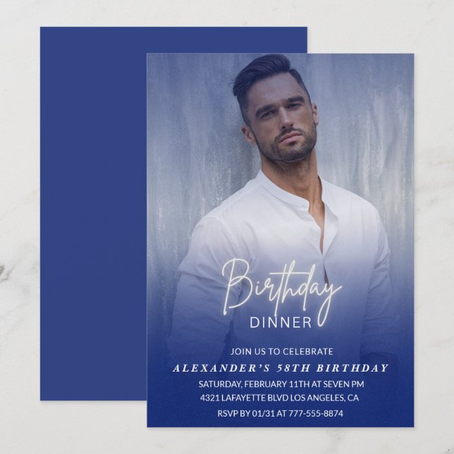 Birthday Dinner 58th birthday invitation Photo Men (Front/Back)