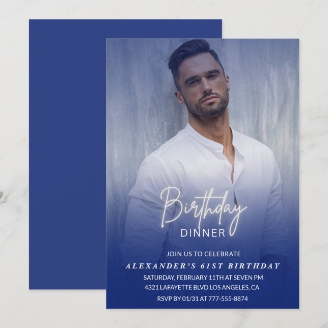 Birthday Dinner 61st birthday invitation Photo Men (Front/Back)