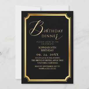  Birthday Dinner Modern & Minimal Black  Invitation