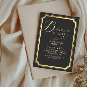  Birthday Dinner Modern & Minimal Black  Invitation
