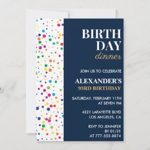 Birthday dinner Navy Blue Confetti 93rd birthday Invitation