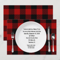 Birthday Dinner Party Buffalo Plaid Invitation