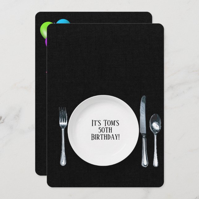 Birthday Dinner Party Invite on black (Front/Back)