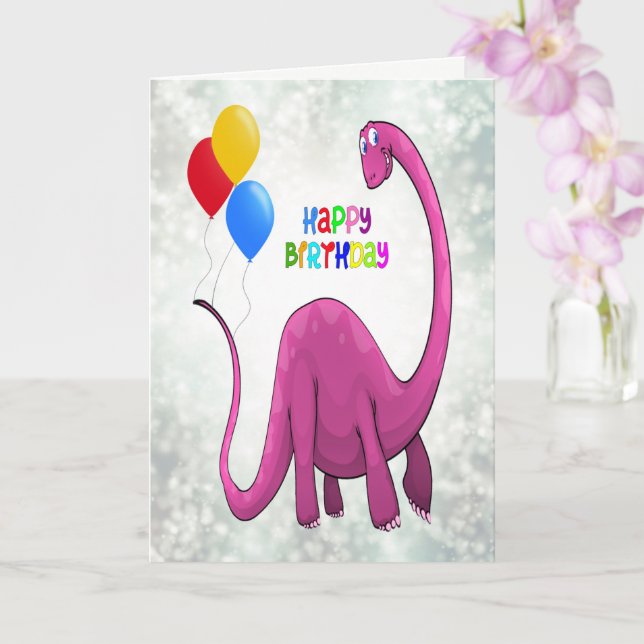 Birthday Dinosaur and Ballons Card (Orchid)