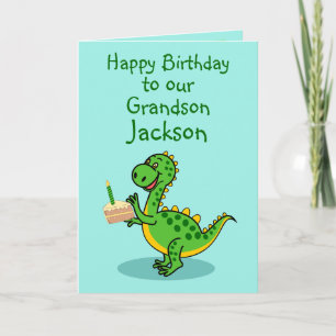 Birthday Dinosaur Grandson Folded Greeting Card