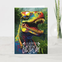 Birthday Dinosaur Jungle Cool Blue kids Card